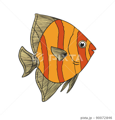 Hand drawn Reef Tropical Fishes. Sea and Ocean Animals Vector Clop art. 90072846