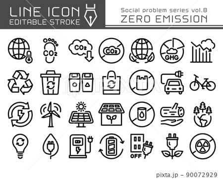 ラインアイコン　社会問題シリーズvol.8　ゼロエミッション　CO2削減 90072929