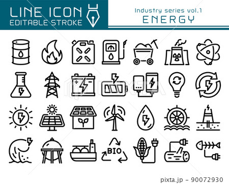 ラインアイコン　産業シリーズvol.1　エネルギー　発電 90072930