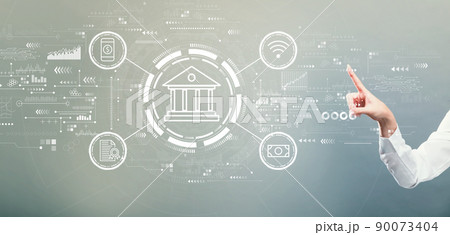 Online banking concept with hand pressing a button Online banking concept with hand pressing a button 90073404