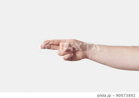 Male hand sign language H on white. 90073892