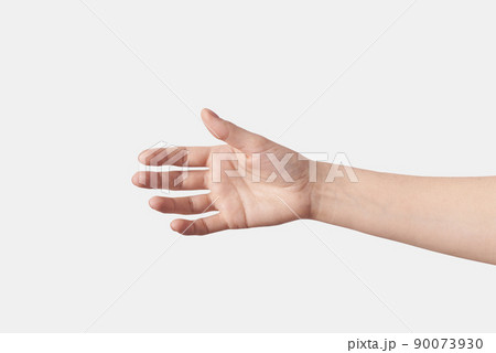 Reaching female hand isolated on white Reaching female hand isolated on white 90073930