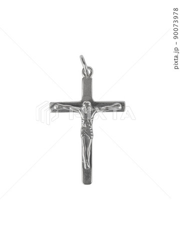 Silver crucifix necklace cross isolated on white background. Silver crucifix necklace cross isolated on white background. 90073978
