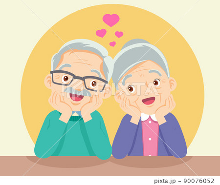 Elderly couple sitting together with love 90076052