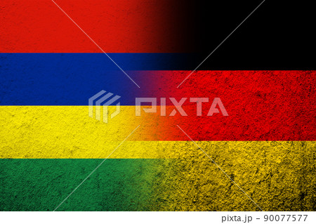 The national flag of Germany with The Republic of Mauritius National flag. Grunge background The national flag of Germany with The Republic of Mauritius National flag. Grunge background 90077577