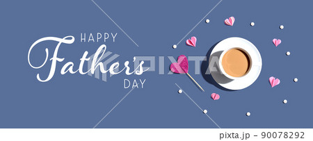 Happy fathers day message with a cup of coffee and paper hearts 90078292