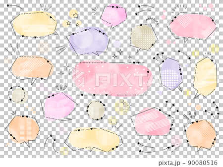 \ ハートの飾りの / 吹き出しセット（水彩カラー） 90080516
