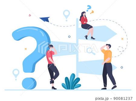 Make Your Choice or Choose the Right Success Road Illustration in Several Directions of Arrows, Yes or No, Door with a Question Mark Concept 90081237