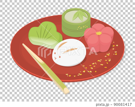 放在紅盤上的日本糖果的插圖 放在紅盤上的日本糖果的插圖 90081417