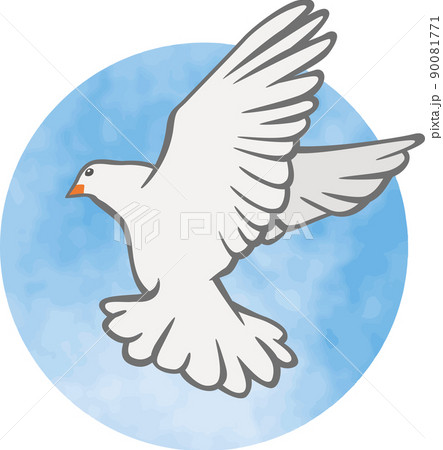 羽ばたいている1羽の白鳩のイメージイラスト 90081771