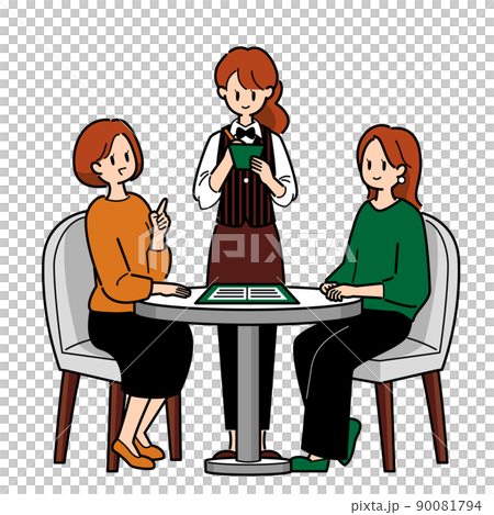 カフェテーブルの女性　オーダー 90081794