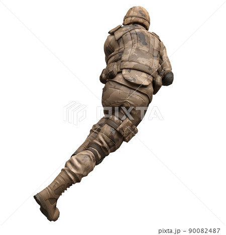 Soldier with a machine gun isolated white background 3d illustration 90082487