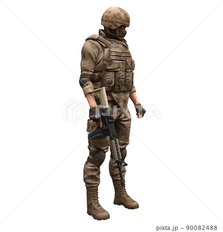 Soldier with a machine gun isolated white background 3d illustration 90082488