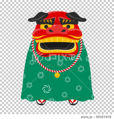 日本の正月小物「獅子舞」のベクターイラスト。 90083409