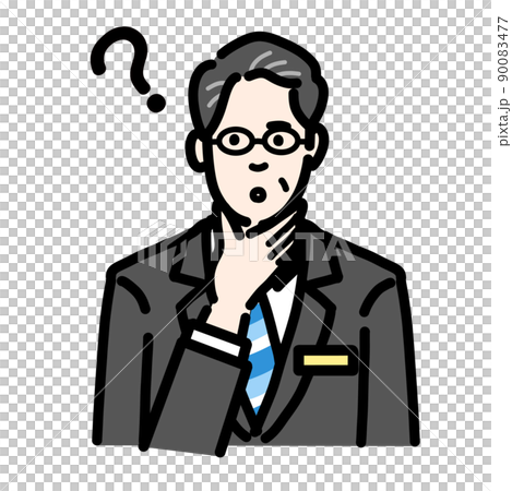 一個戴眼鏡的中年男子,身著西裝,手放在下巴上想著徽章 一個戴眼鏡的中年男子,身著西裝,手放在下巴上想著徽章 90083477