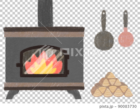 Wood-burning stove drawn with a crayon pen Wood-burning stove drawn with a crayon pen 90083730