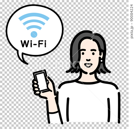 一名年輕女子拿著智能手機並解釋 Wi-Fi 一名年輕女子拿著智能手機並解釋 Wi-Fi 90084224