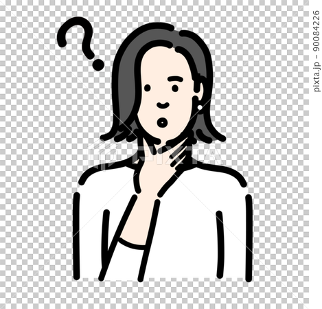 一個手放在下巴上思考的年輕女人 一個手放在下巴上思考的年輕女人 90084226