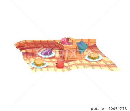 Flat cartoon picnic scene,outdoor recreation...のイラスト素材 [90084258] - PIXTA