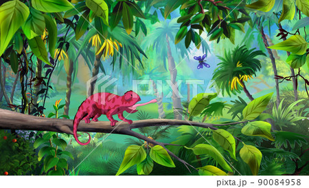 Red chameleon in the rainforest Red chameleon in the rainforest 90084958