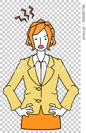 苛々と苛立つスーツ姿のビジネスウーマンの女性のイラスト 苛々と苛立つスーツ姿のビジネスウーマンの女性のイラスト 90086786