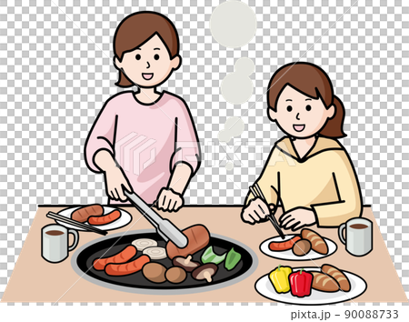 バーベキューをする女性二人 バーベキューをする女性二人 90088733