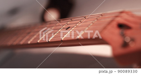 black-and-white image. fingerboard six-string guitar. retro sty 90089330