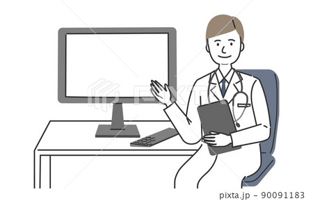 パソコンを使って説明をする医者 90091183