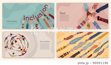 Diversity inclusion and equality concept. People of diverse cultures forming a circle. Group of multicultural men and women. Editable set brochure template flyer leaflet cover poster.Equal Diversity inclusion and equality concept. People of diverse cultures forming a circle. Group of multicultural men and women. Editable set brochure template flyer leaflet cover poster.Equal 90091196