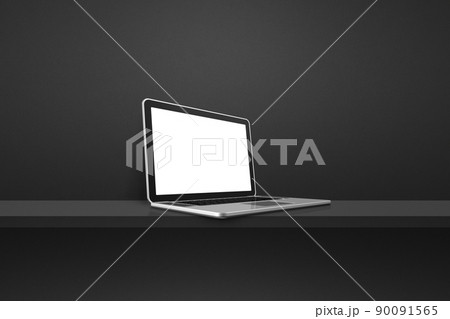 Laptop computer on black shelf background 90091565