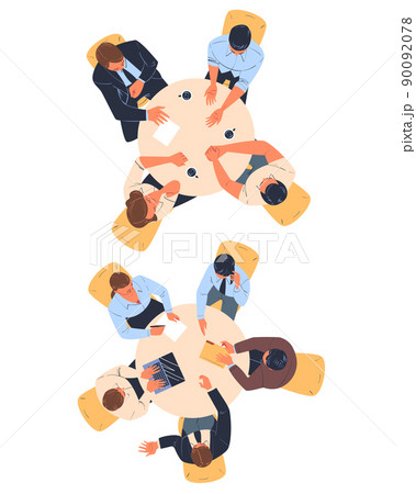 Teamwork with Office Worker Brainstorming at Table Discussing Project Above View Vector Set 90092078