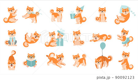 Cute Shiba Inu Dog Character with Curly Tail Engaged in Different Activity Vector Set Cute Shiba Inu Dog Character with Curly Tail Engaged in Different Activity Vector Set 90092123