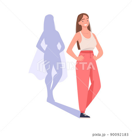 Shadow of Woman Superhero Character Standing and Smiling Vector Illustration 90092183