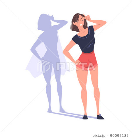 Shadow of Woman Superhero Character Standing and Smiling Vector Illustration 90092185