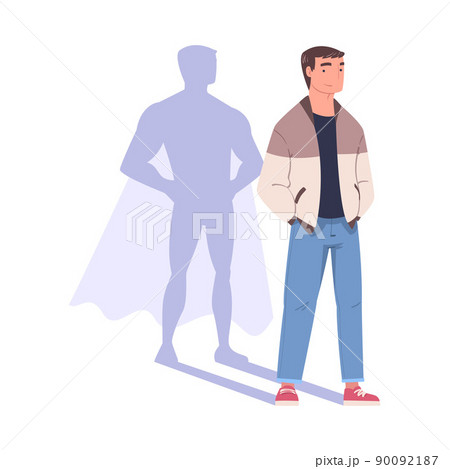 Shadow of Man Superhero Character Standing and Smiling Vector Illustration 90092187