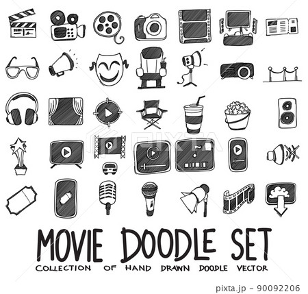 Movie Doodle vector icon set. Drawing sketch illustration hand drawn line eps10 Movie Doodle vector icon set. Drawing sketch illustration hand drawn line eps10 90092206