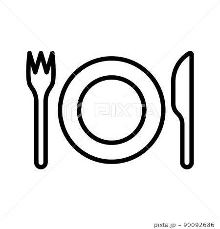 Plate, fork and knife icon. Dinnerservice tableware. 90092686