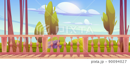 House terrace with marble balustrade and park House terrace with marble balustrade and park 90094027