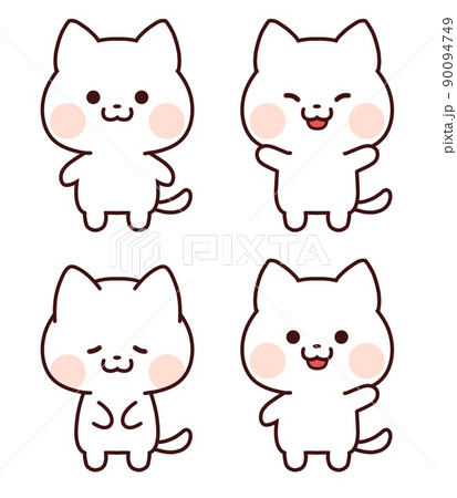 White cat pose set / Standing, hurray, bowing,... - Stock ...