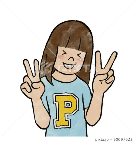 ダブルピースする女の子 90097622