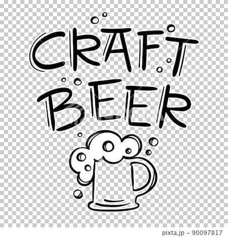 CRAFT BEER LIGHT Tasty Drink In Mug With Foam And Handwritten Text Good Beer Hand Drawn Cartoon Vector Illustration Set 90097817
