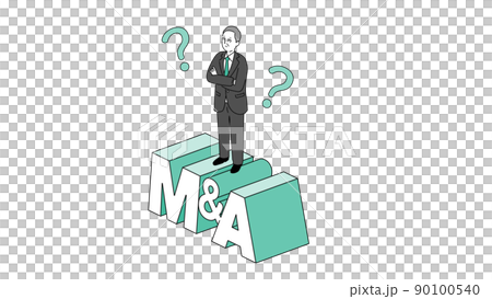 M&Aの文字の上に立つシニア経営者のイラスト、ベクター 90100540