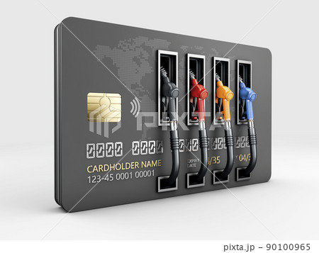 3D rendering of Credit card with fuel pump nozzle. Clipping path included 90100965
