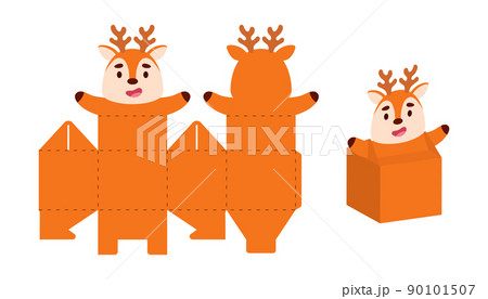Simple packaging favor box deer design for sweets, candies, small presents. Party package template for any purposes, birthday, baby shower. Print, cut out, fold, glue. 90101507