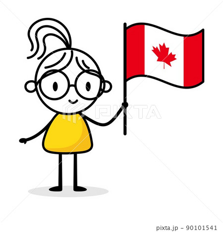 Woman holding flag of Canada isolated on white background. Hand drawn doodle line art man. Concept of country. Woman holding flag of Canada isolated on white background. Hand drawn doodle line art man. Concept of country. 90101541