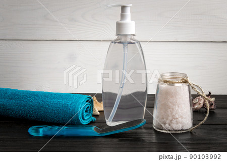 Foot care and cosmetics. Pedicure accessories set: pumice, towel, sea salt Foot care and cosmetics. Pedicure accessories set: pumice, towel, sea salt 90103992