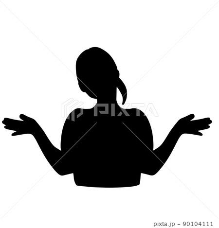 わからないと首をかしげるシルエットの女性　黒 90104111