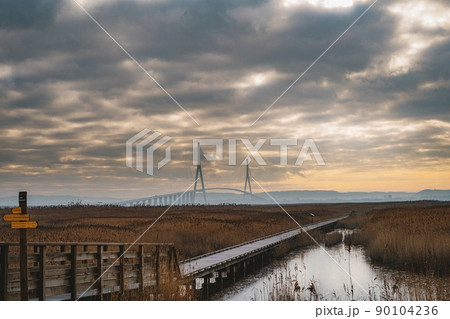 Normandy Bridge over river Seine near Le Havre city, France Normandy Bridge over river Seine near Le Havre city, France 90104236