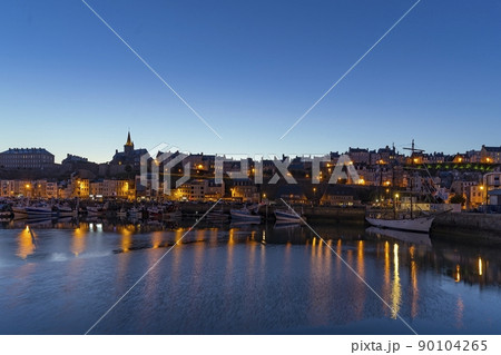 The harbor roadstead of the city of Granville in Europe, France, Normandy, Manche, in spring, at night The harbor roadstead of the city of Granville in Europe, France, Normandy, Manche, in spring, at night 90104265