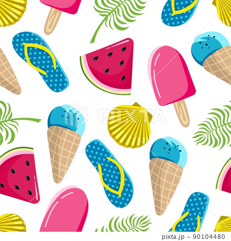 Seamless summer pattern with watermelon ice cream on a white background Vector illustration in a flat style 90104480